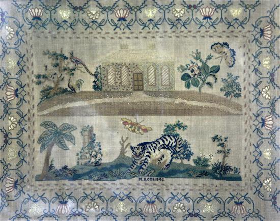 An early Victorian needlework sampler, 13 x 16in.